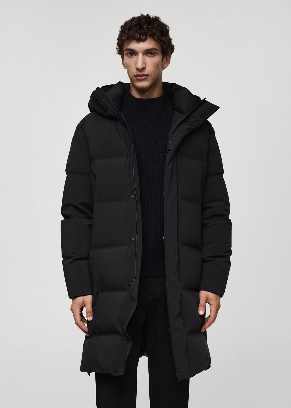 Long waterproof anorak with down and feather filling - Black