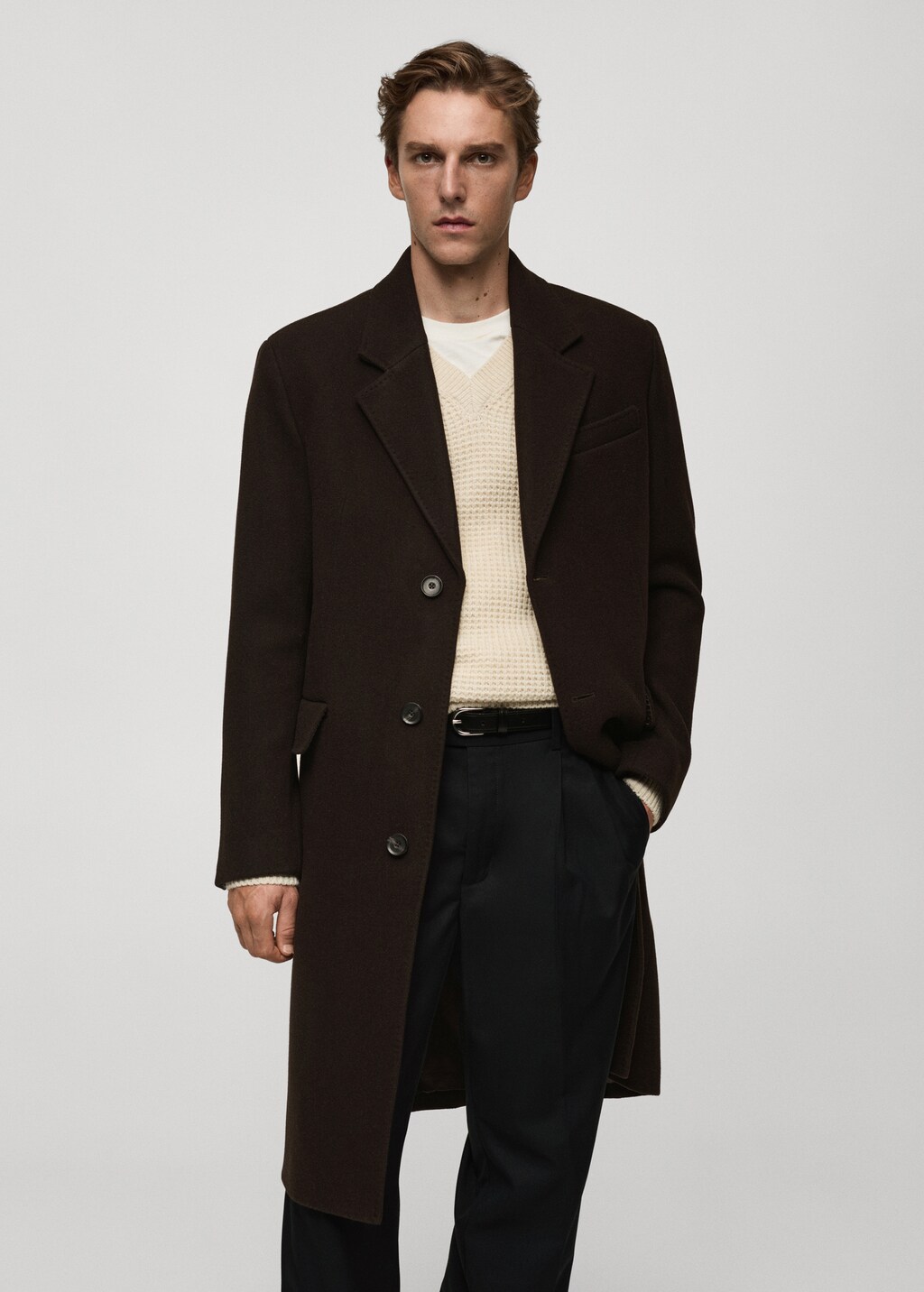Relaxed-fit long wool coat - Chocolate