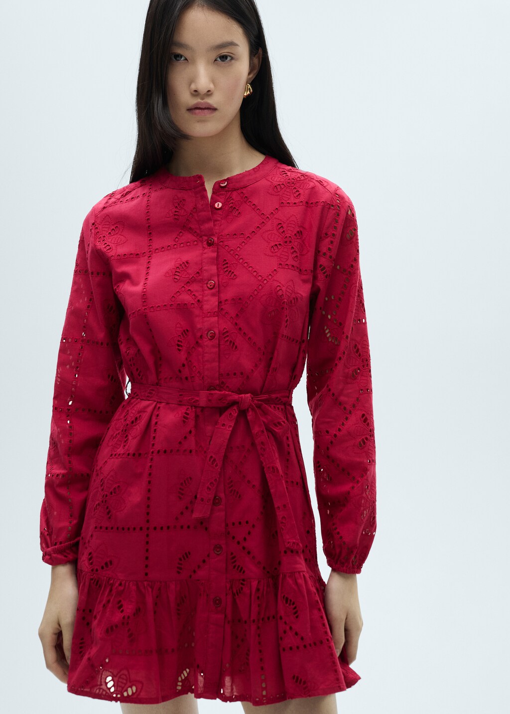 Ruffled dress with embroidered openwork - Strawberry