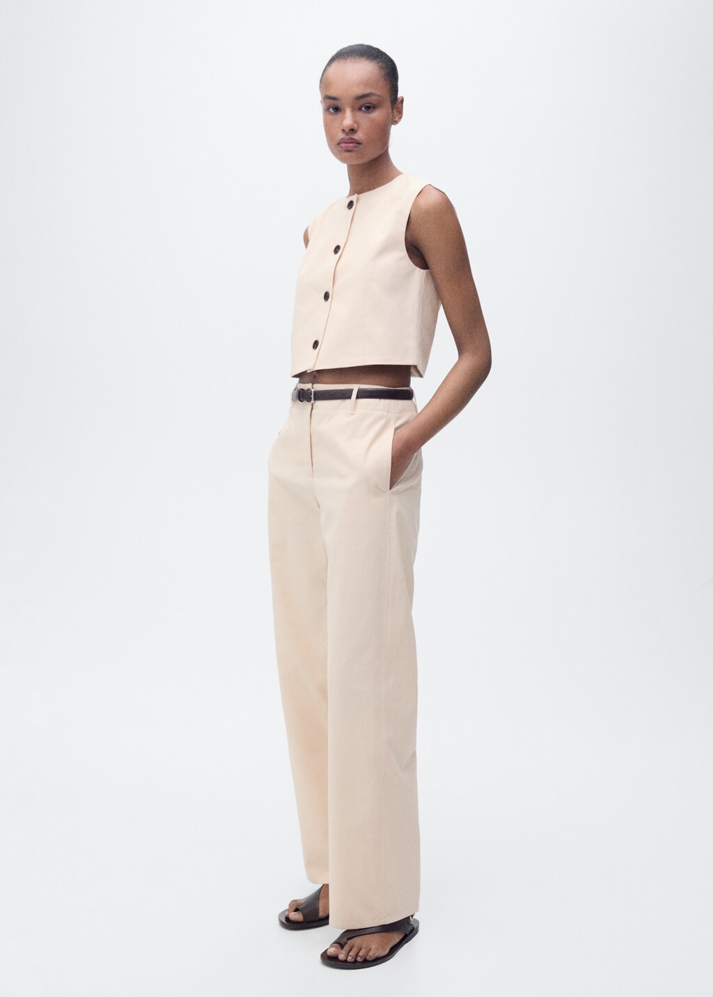 Mid-rise straight-fit cotton trousers - Ecru