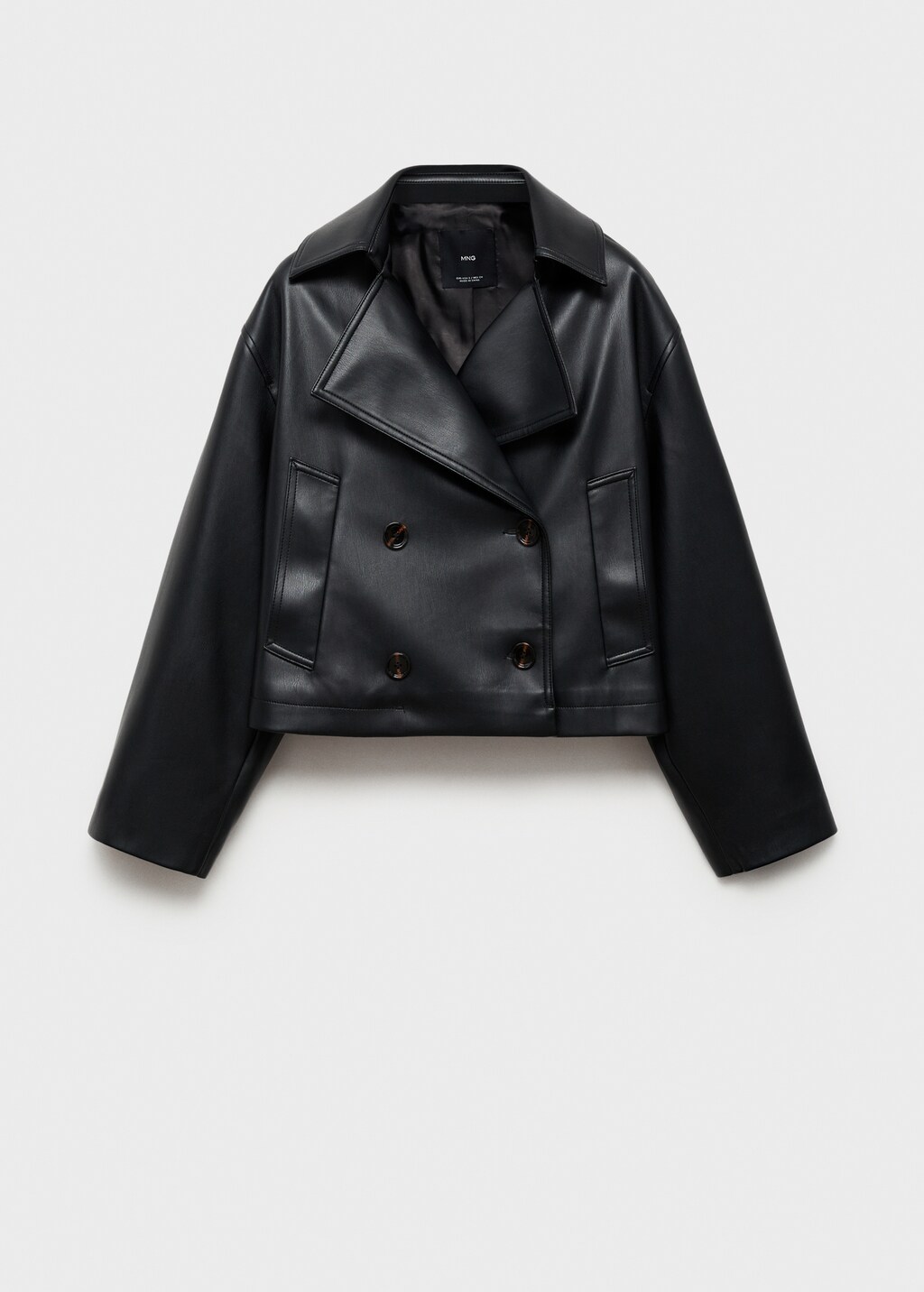 Leather-effect cropped jacket - Black