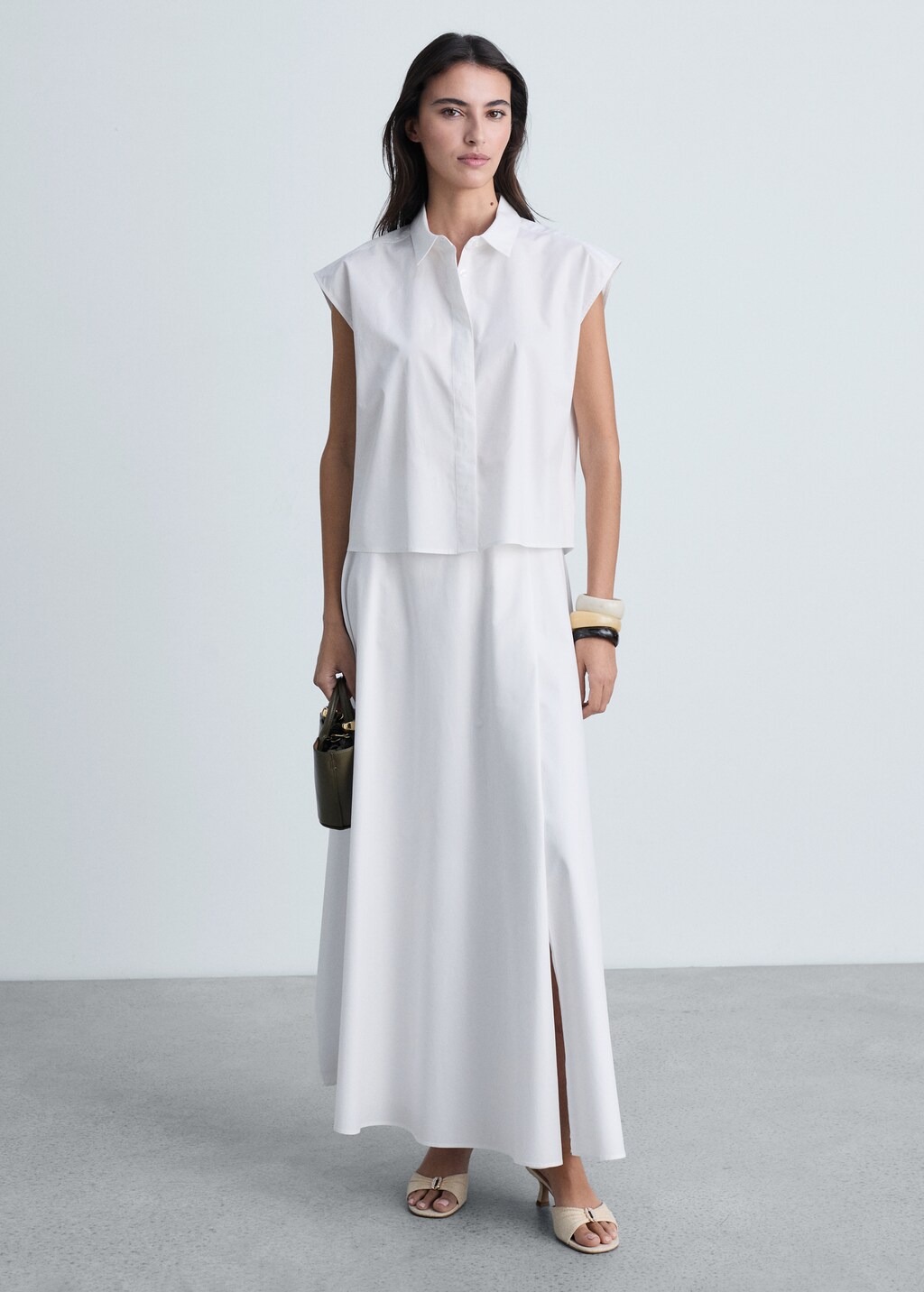 Sleeveless poplin shirt - White