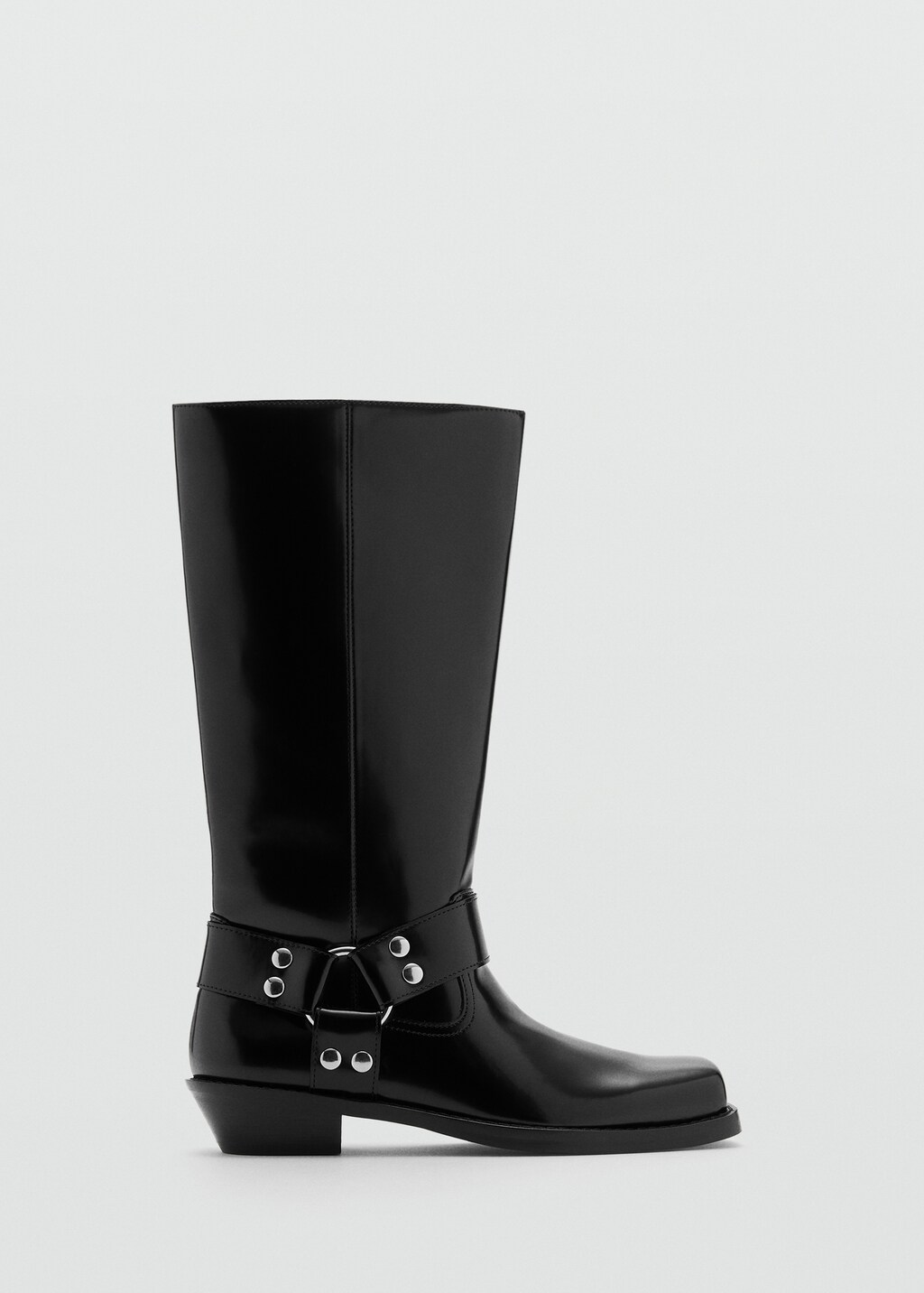 Square toe boot with metallic details - Black