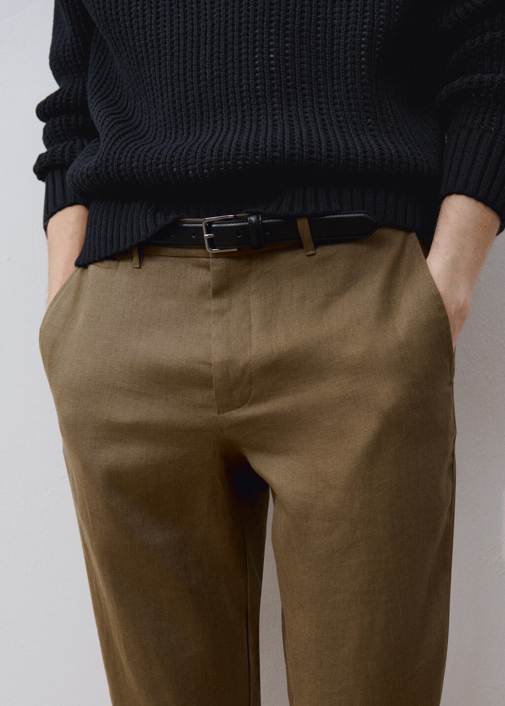 Slim-fit 100% linen trousers - Khaki