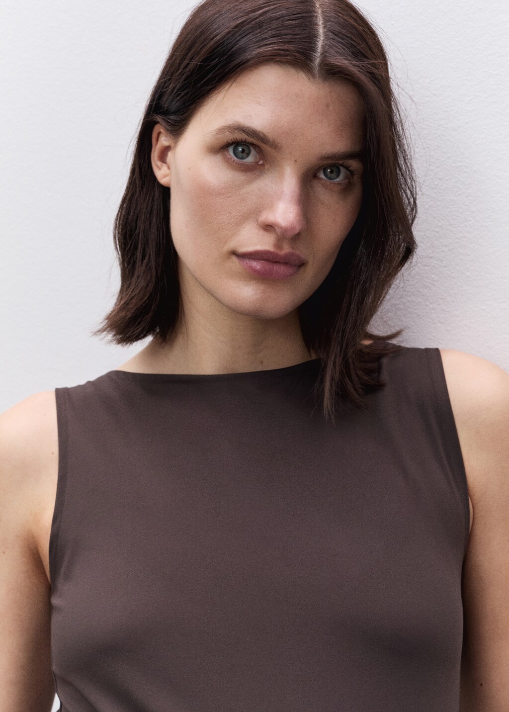 Ruched boat-neck top - Chocolate