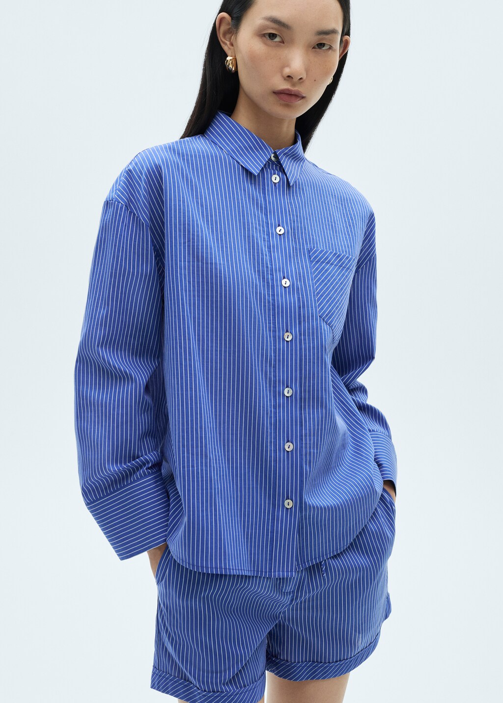 Striped cotton-blend shirt - Red
