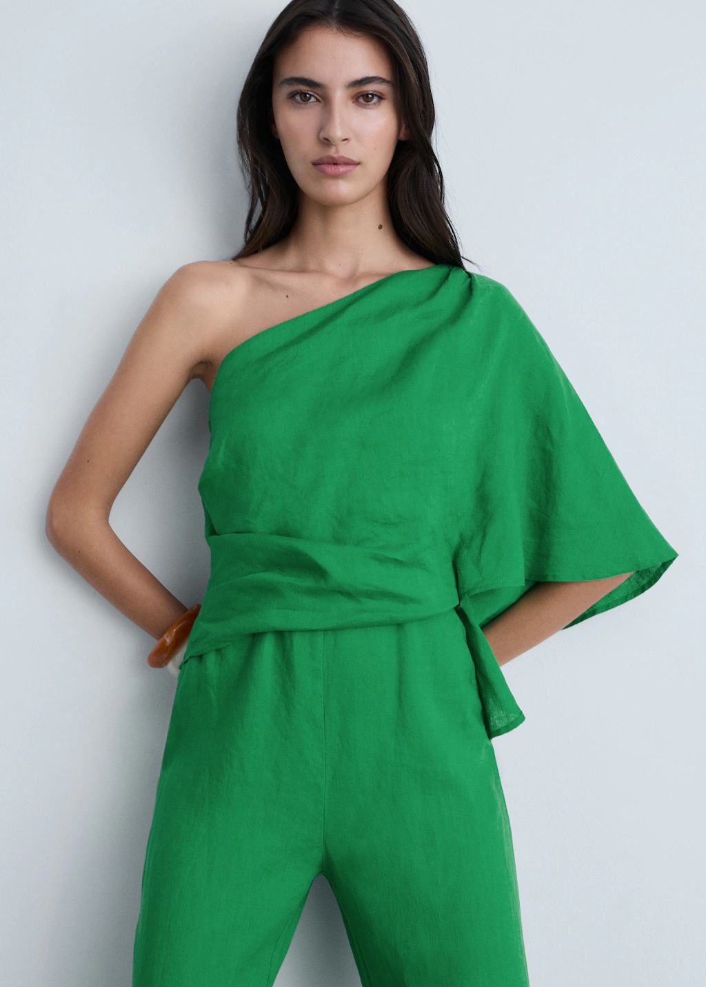 Asymmetrical linen jumpsuit - Green