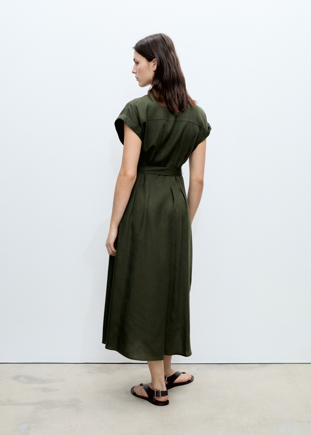 Linen and lyocell-blend shirt dress with belt - Khaki