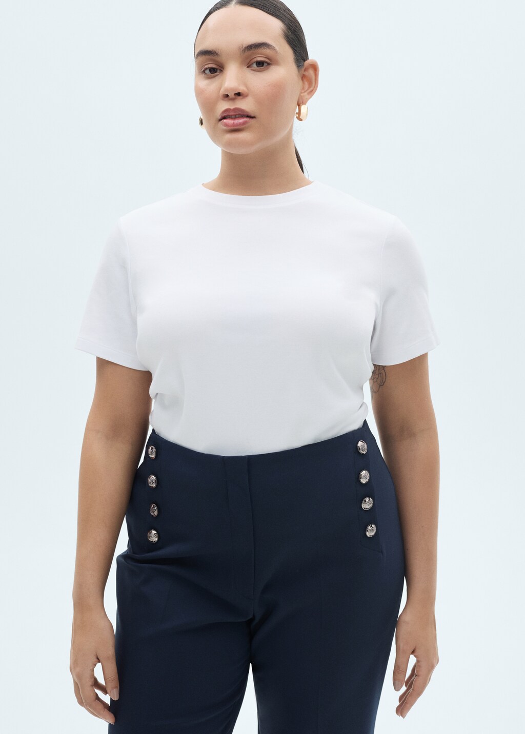 Straight trousers with jewel buttons - Khaki