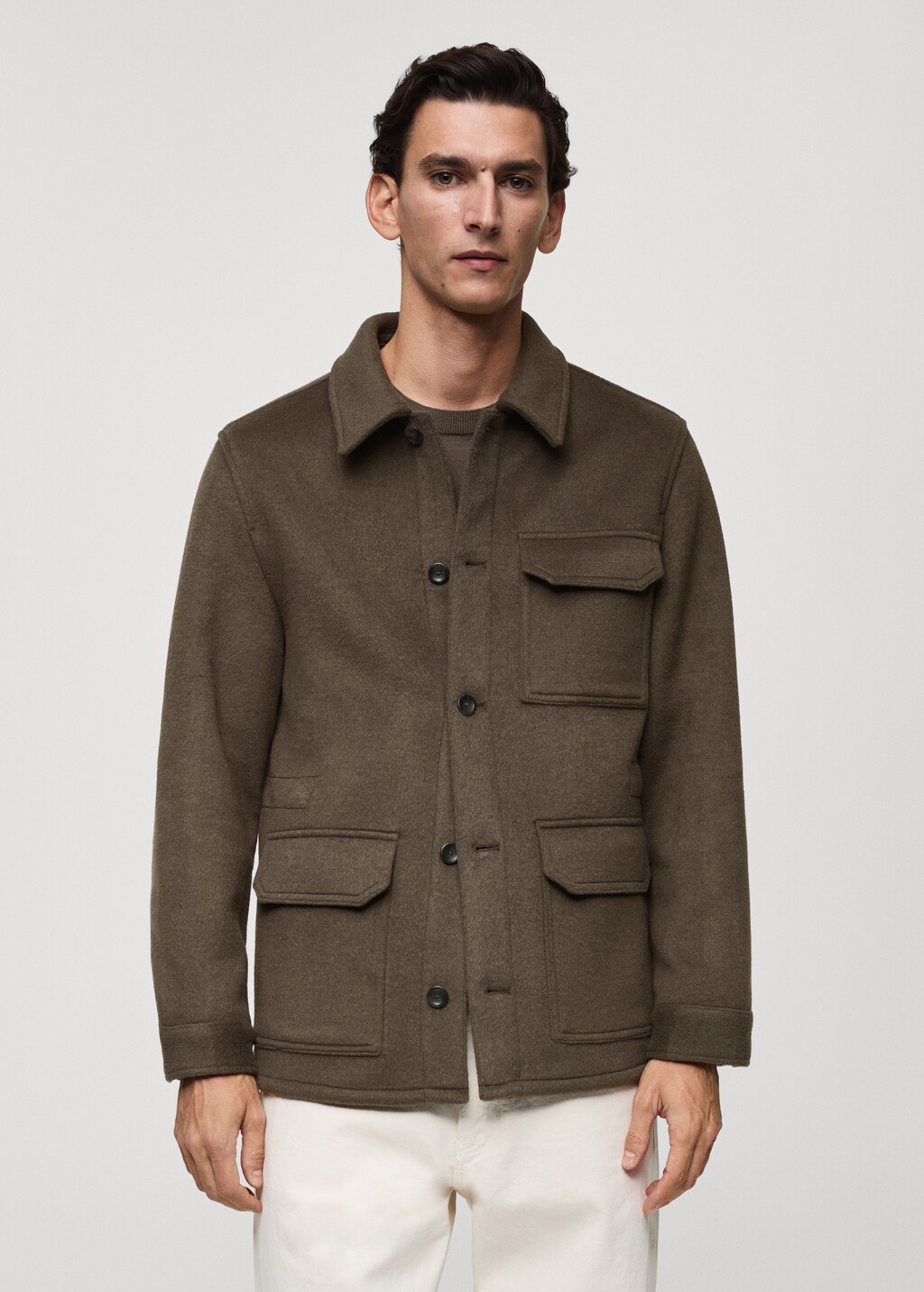 Wool-blend flannel overshirt - Khaki