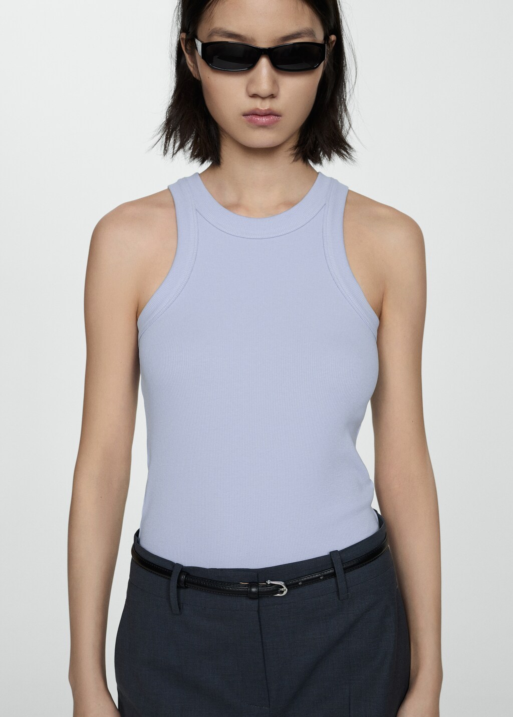Ribbed cotton-blend top - White