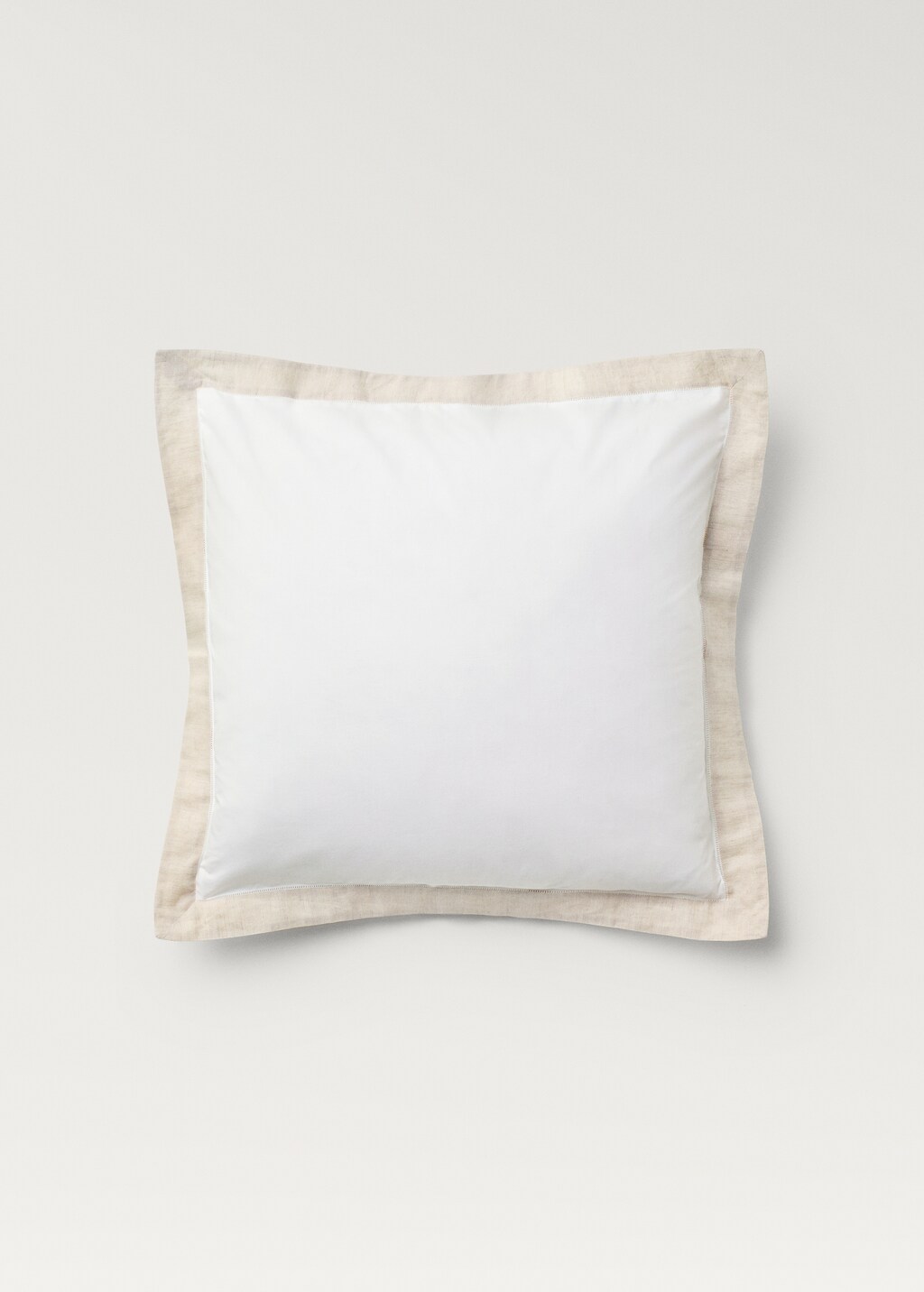 Cotton percale pillowcase with linen trim, 60x60 cm - White