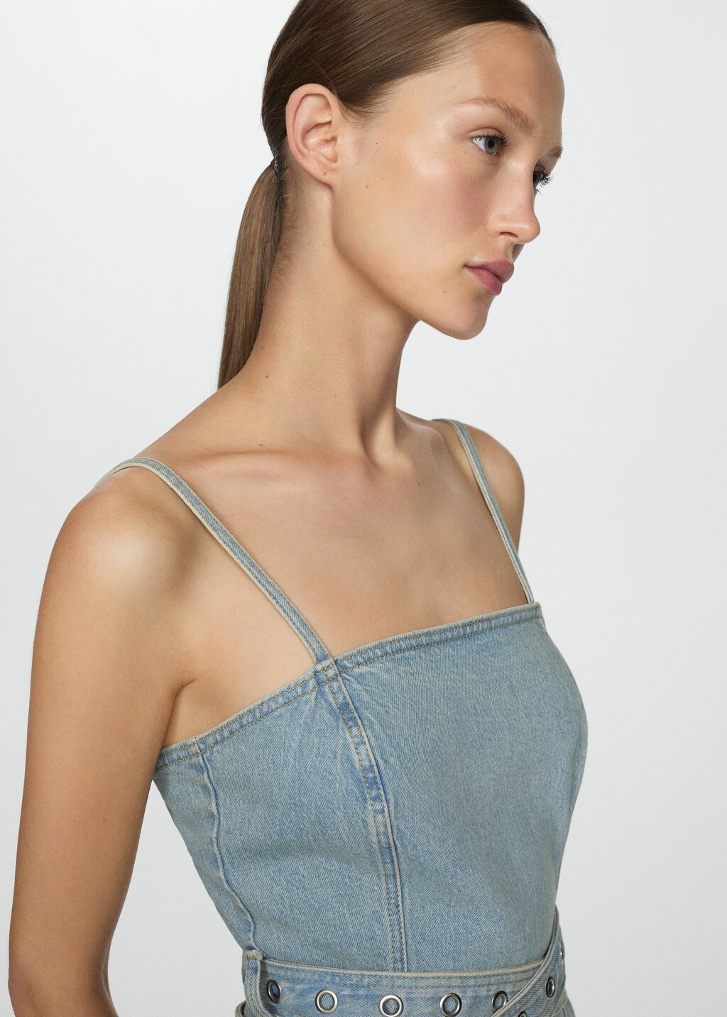 Denim dress with belt - Medium Blue