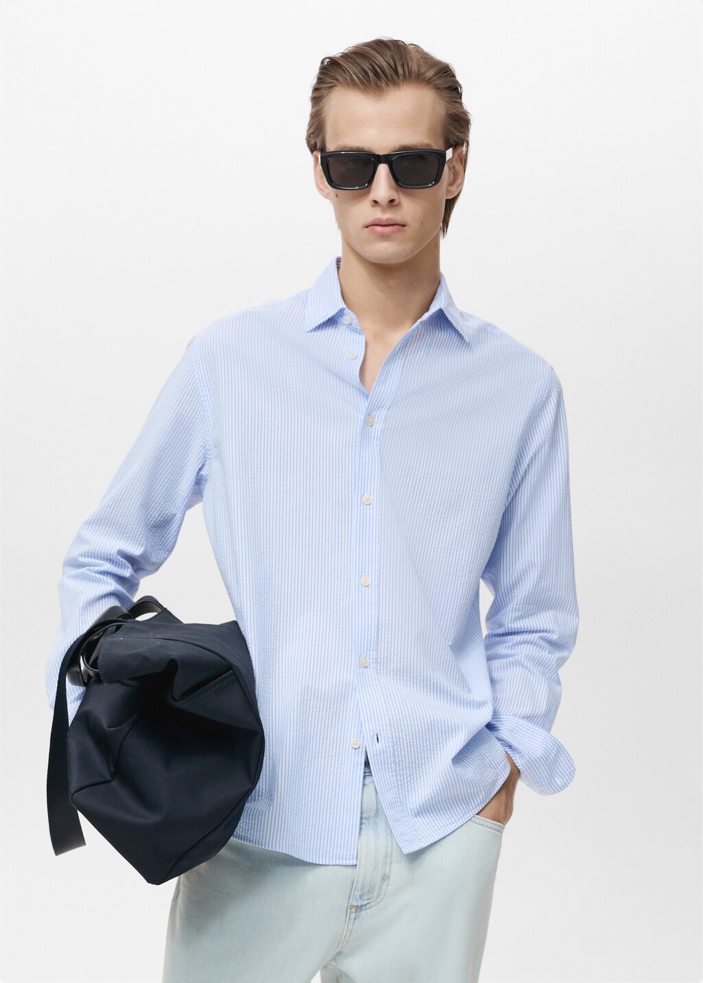 Striped seersucker shirt - Sand