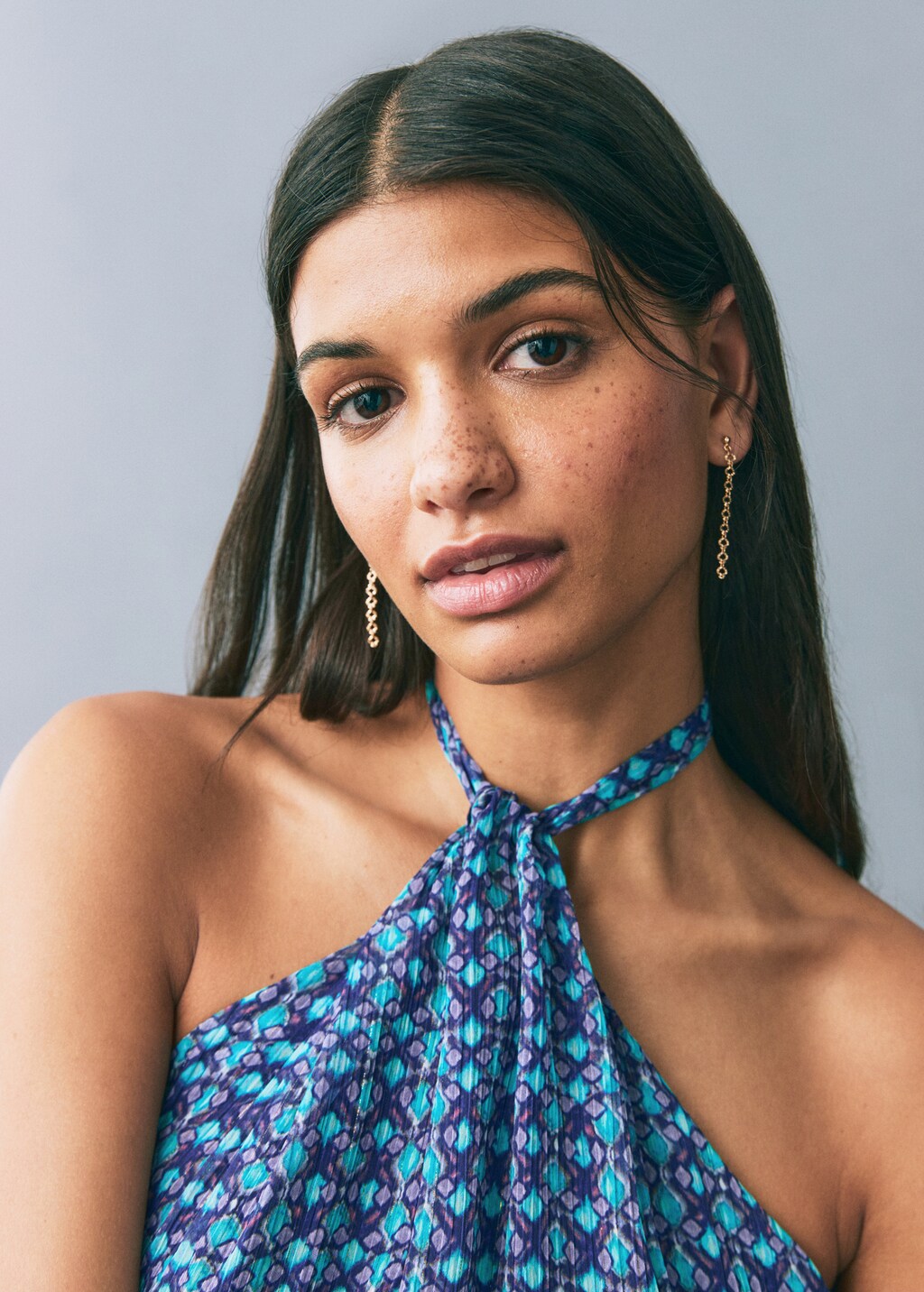 Halter-neck printed top - Turquoise