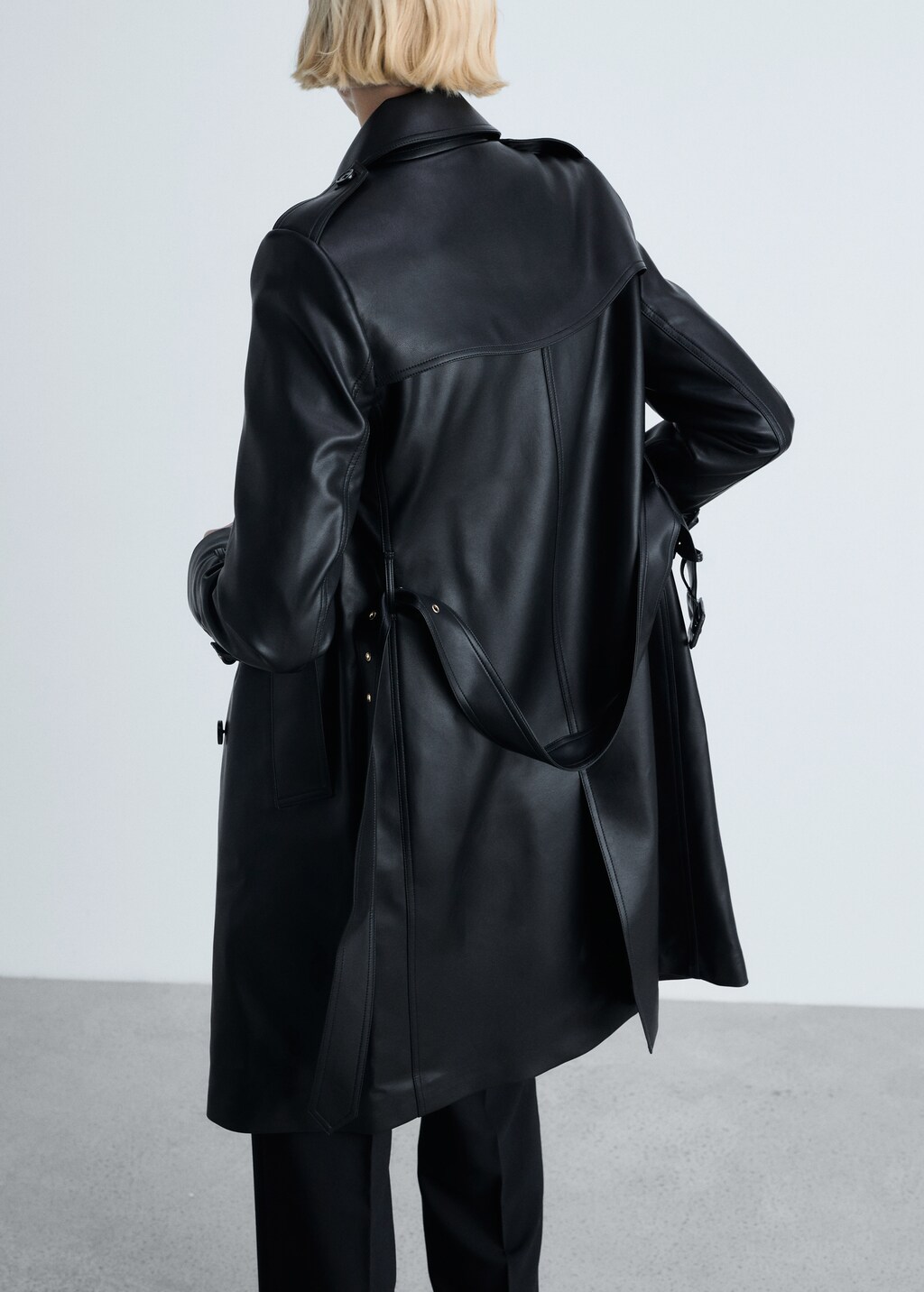 Leather-effect trench coat - Black