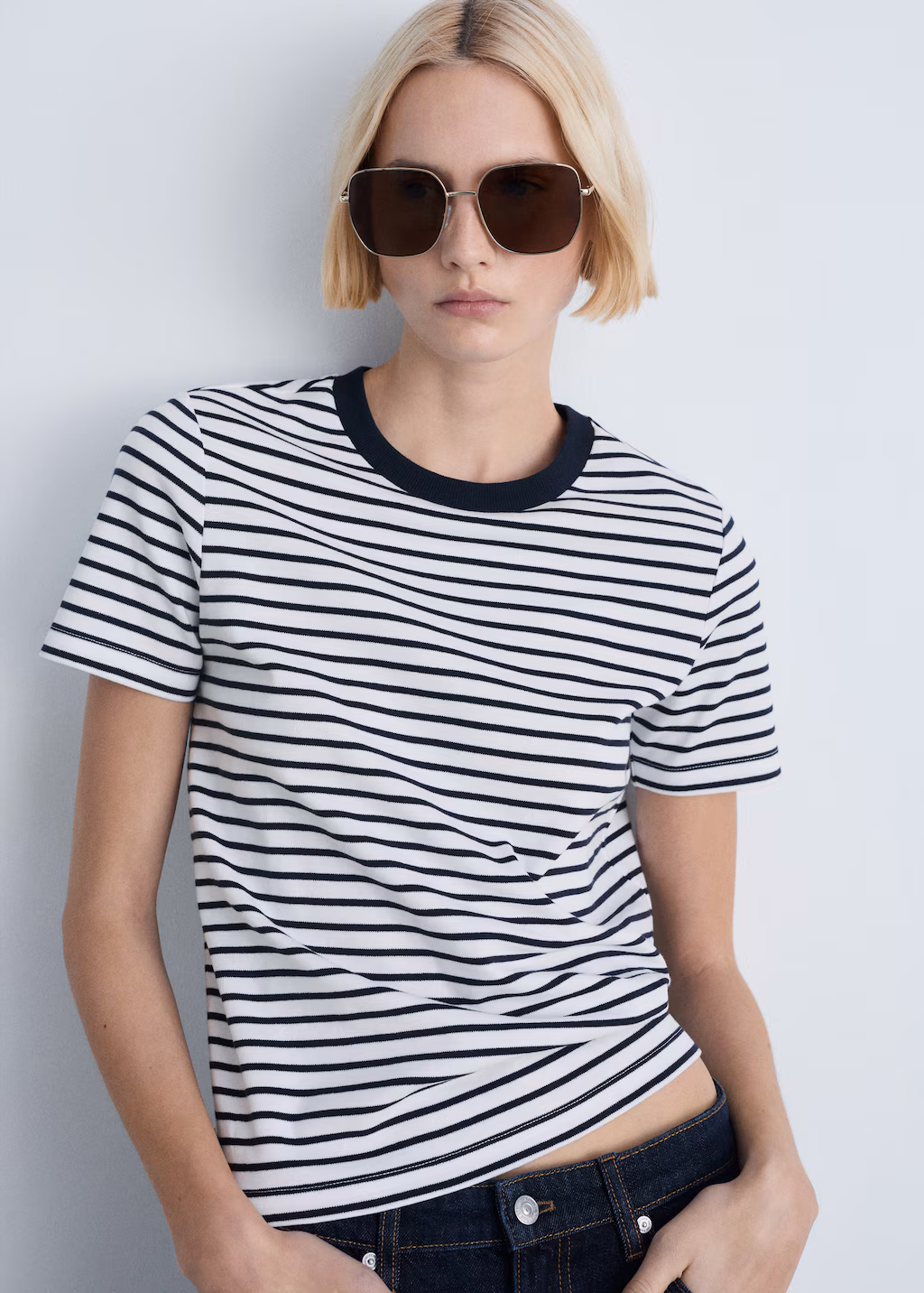 Striped short-sleeved cotton t-shirt - Blue