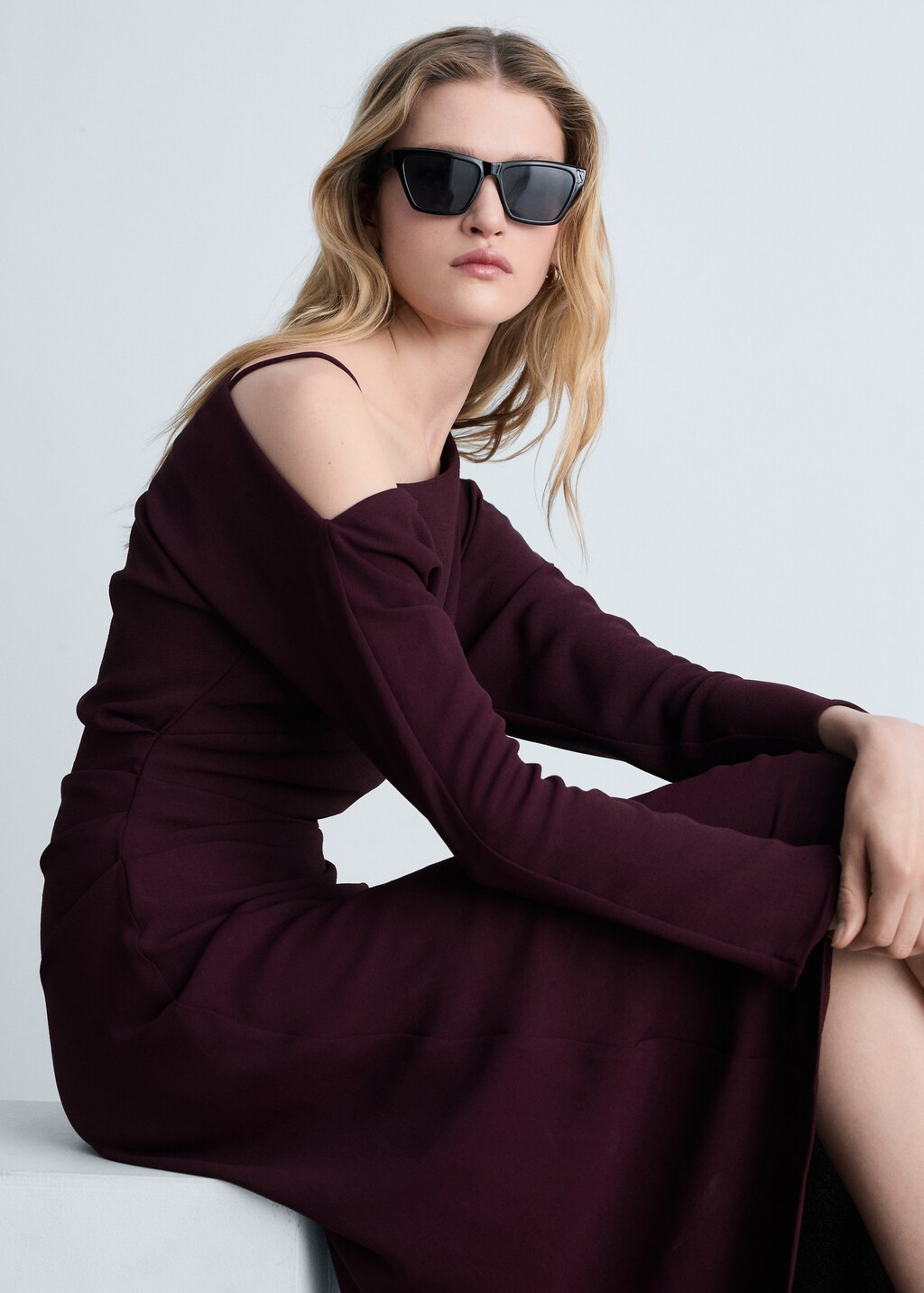 Asymmetrical midi-dress - Wine