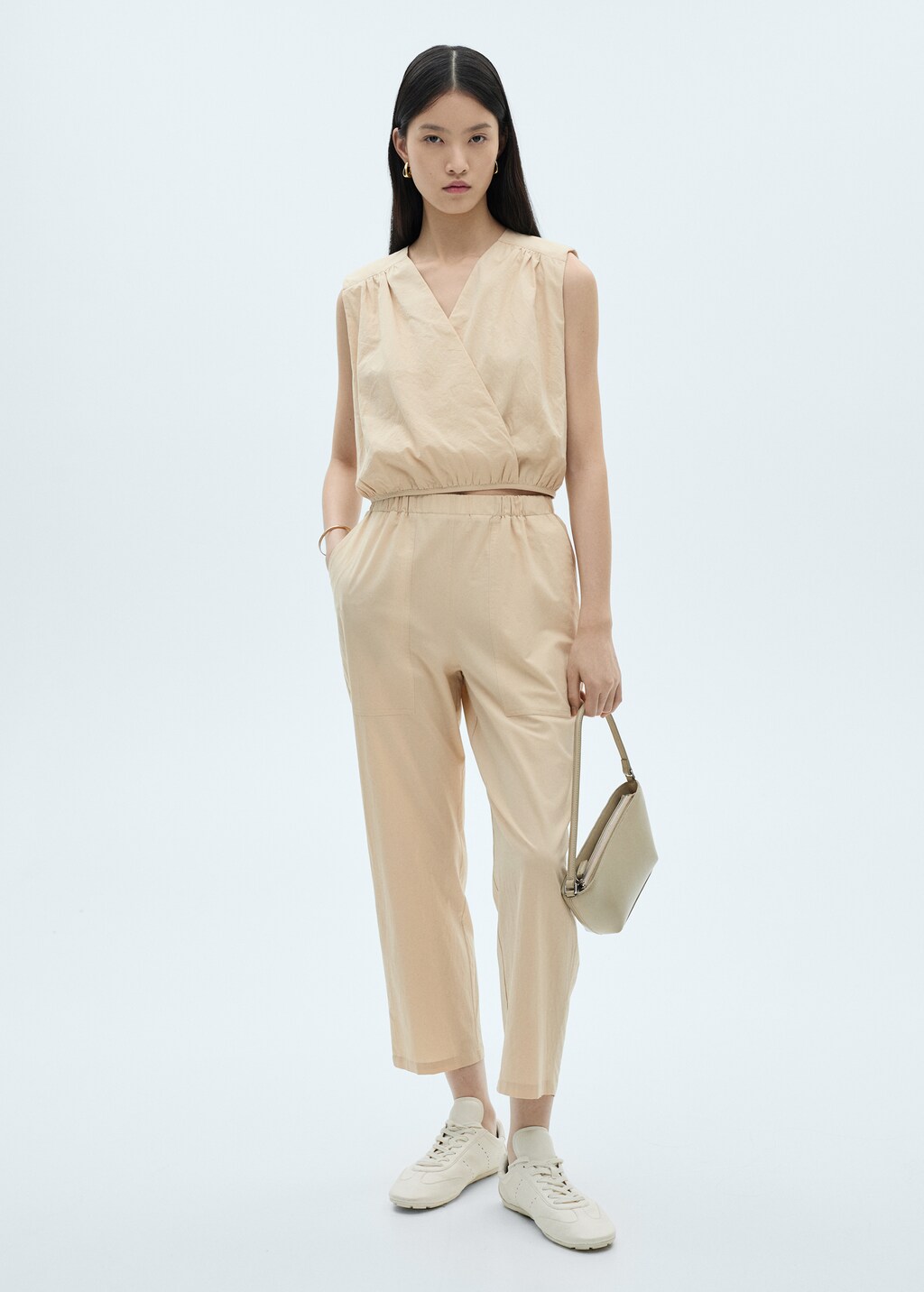 Cotton crop trousers - Beige