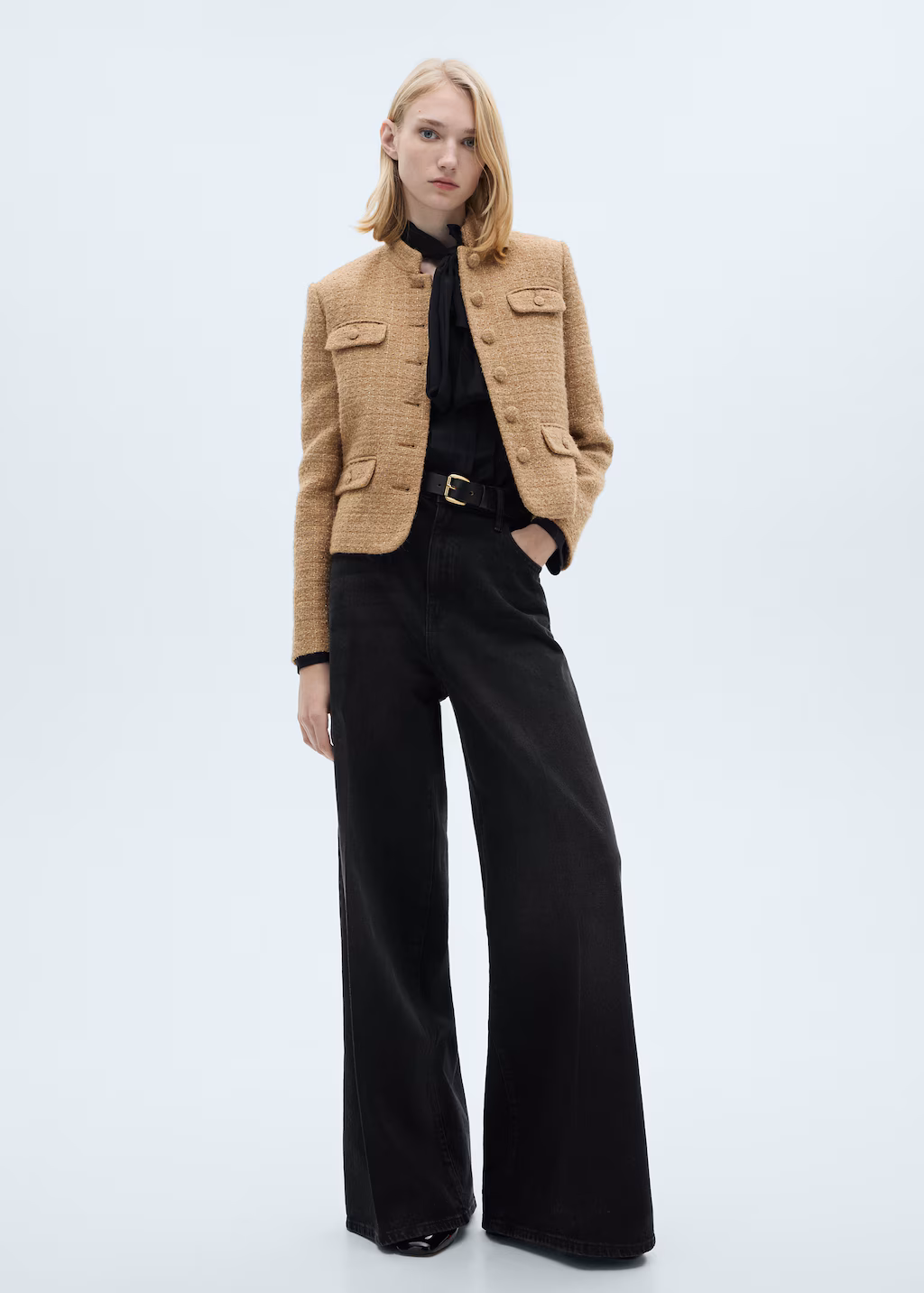 Tweed jacket with striped collar - Medium Brown