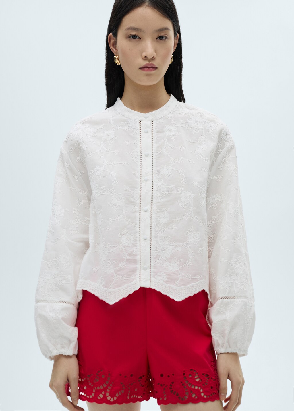 Cotton blouse with embroidered details - White