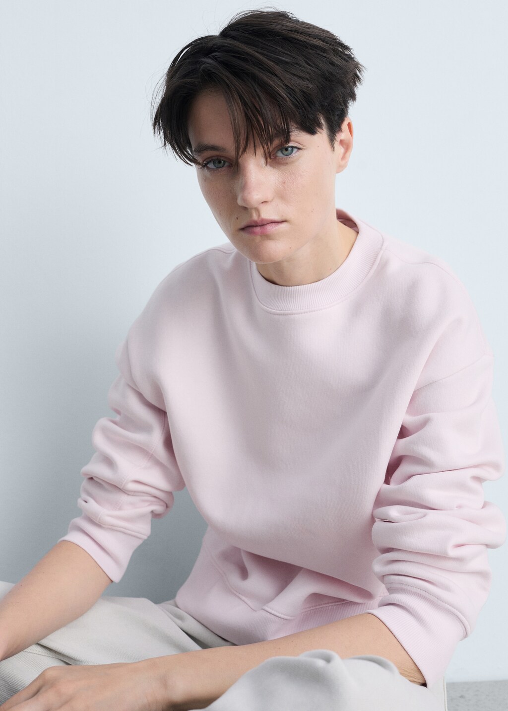 Round-neck cotton sweatshirt - Pastel Pink