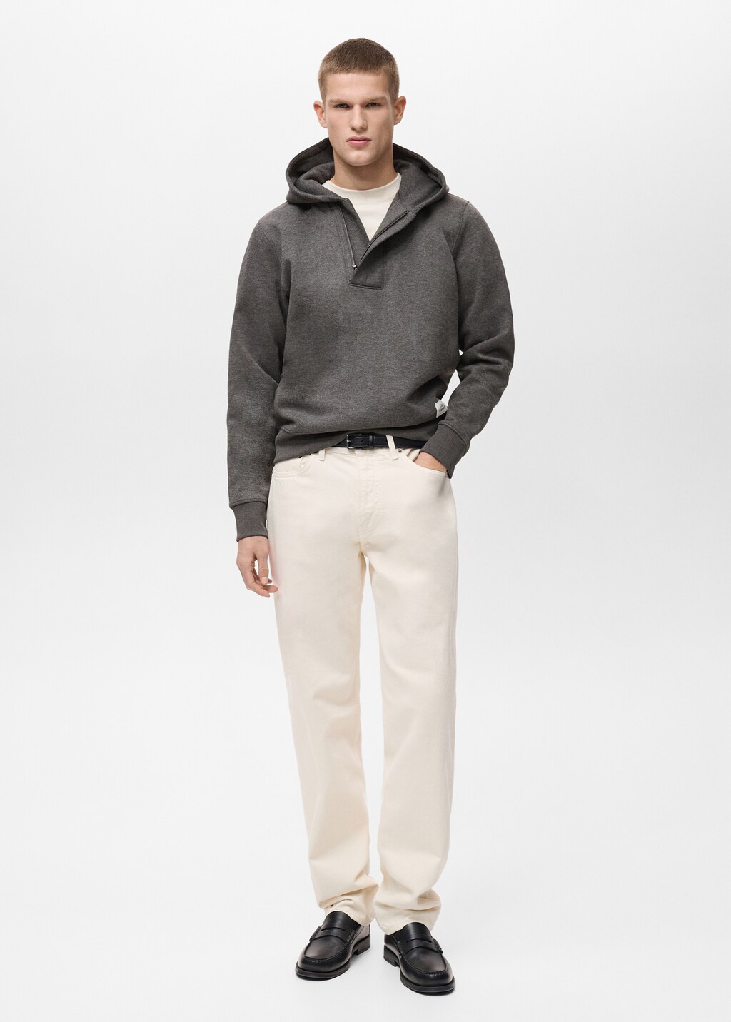 Zipper neck hooded sweatshirt - Medium Heather Grey