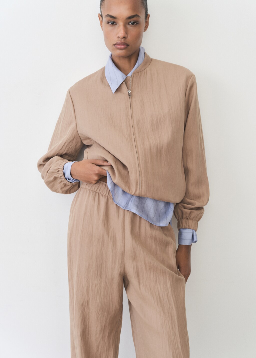 Straight lyocell texture pants - Medium Brown