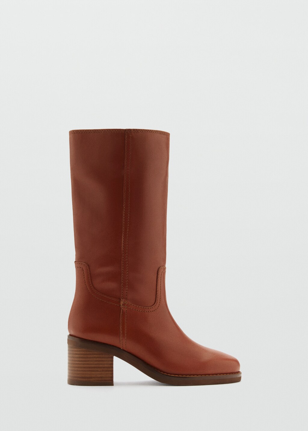Leather ankle boots with block heel - Cognac