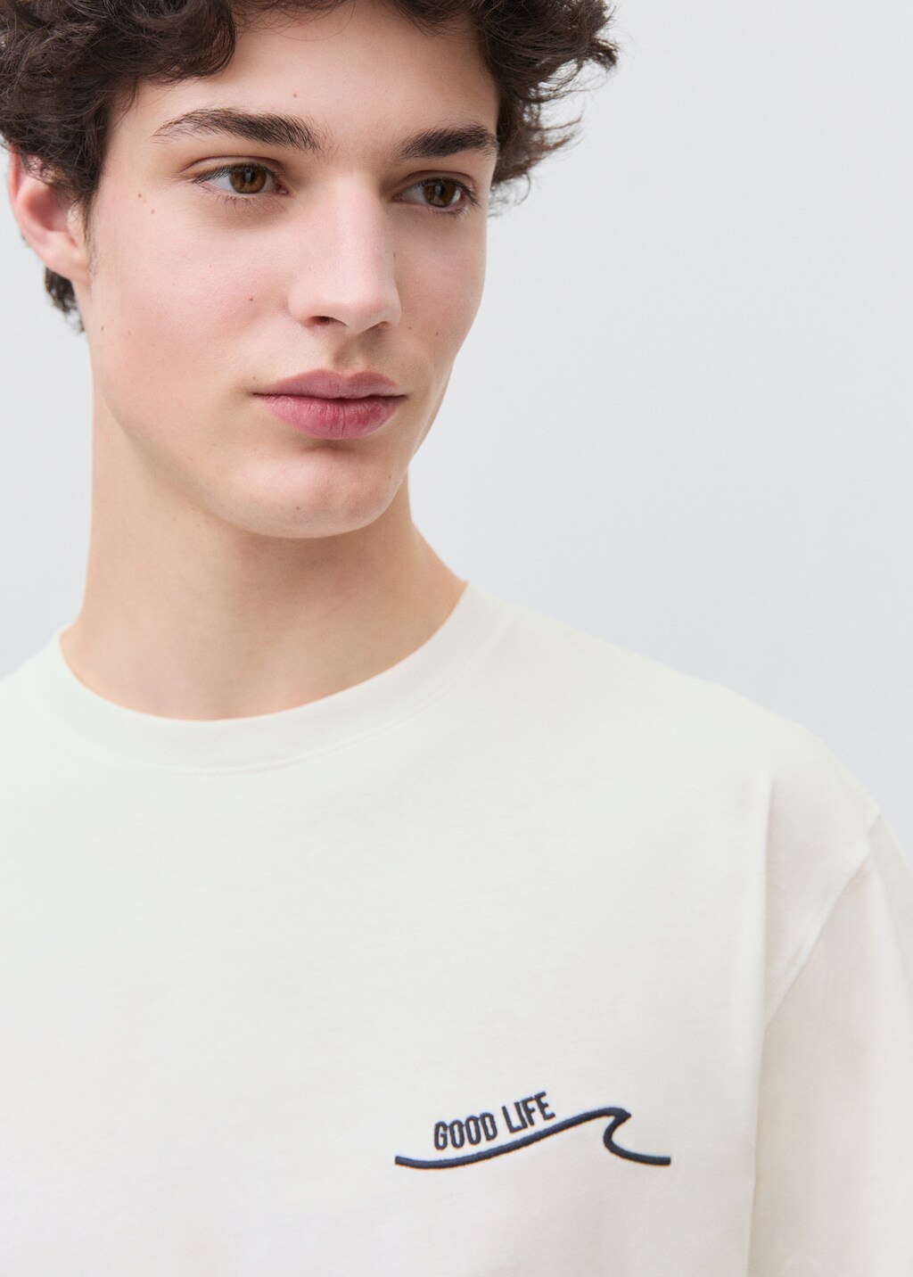 Cotton t-shirt with printed message - Off White