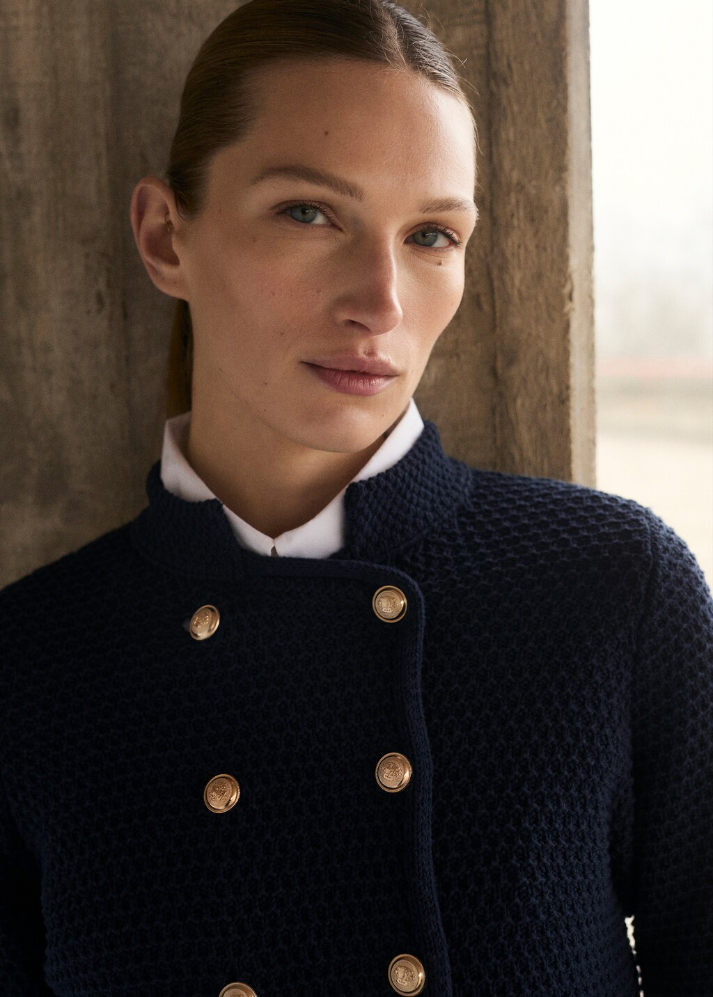 Double-breasted knitted jacket - Navy