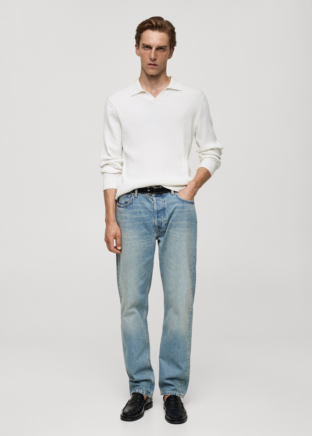 Fine rib-knit polo sweater - Mink Grey