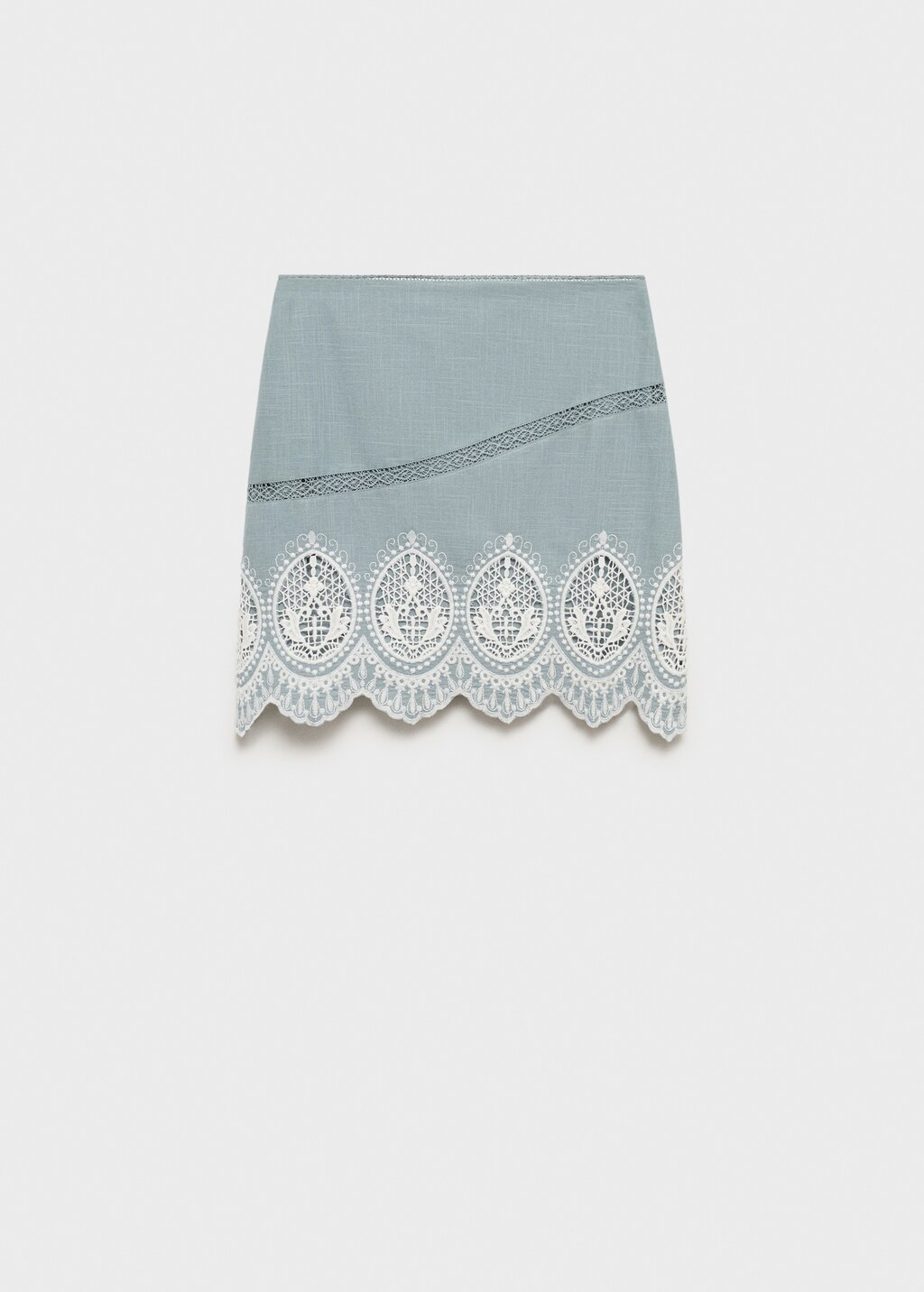 Cotton skirt with embroidered hem - Blue