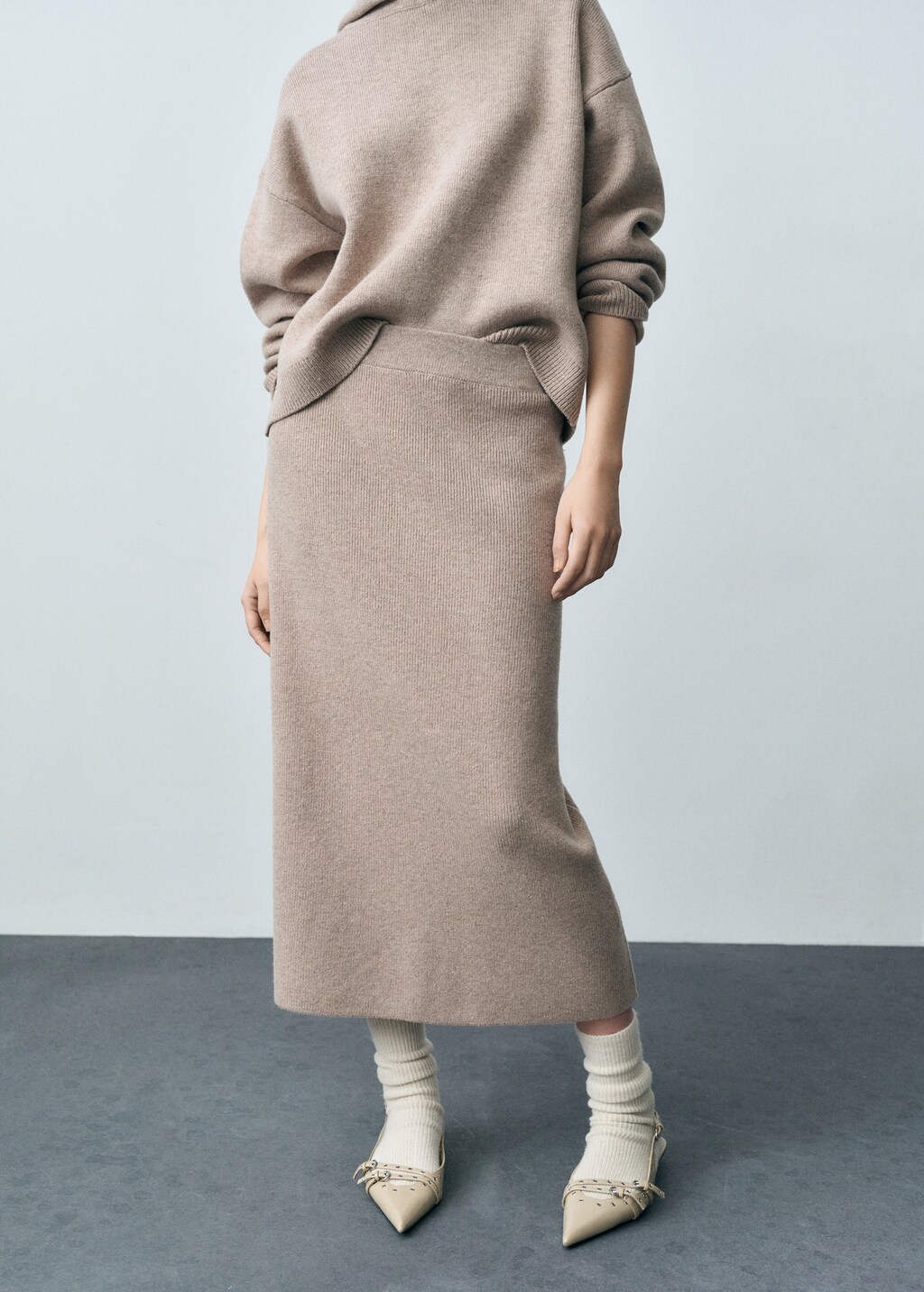 Wool-blend midi-skirt - Sand