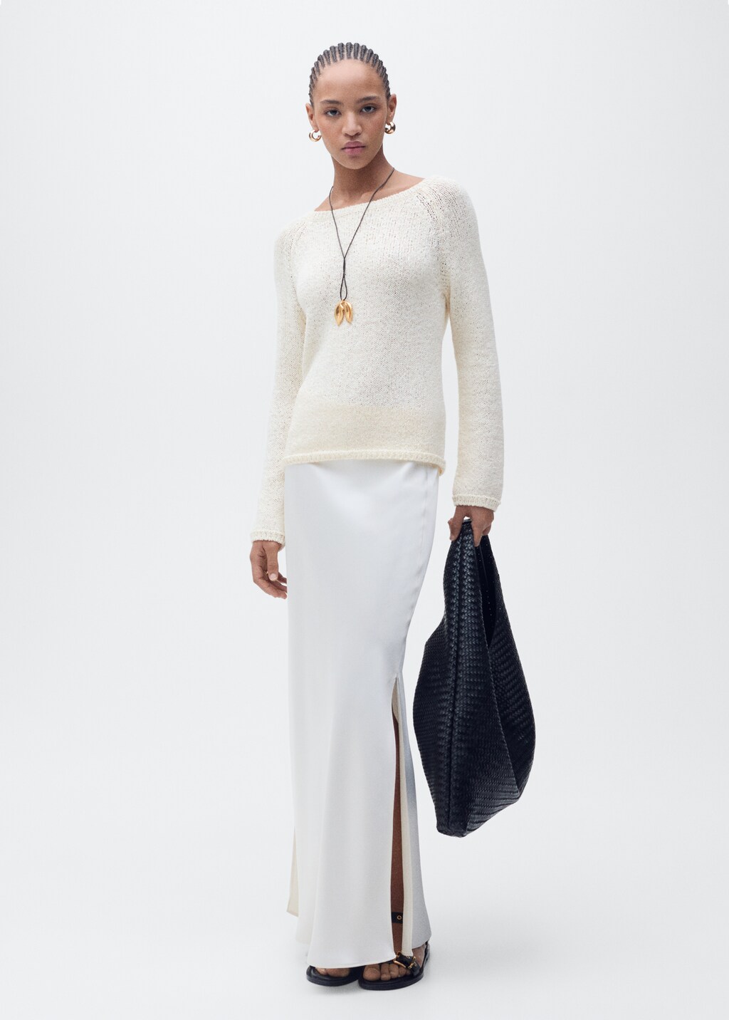 Round-neck crochet sweater - Ecru