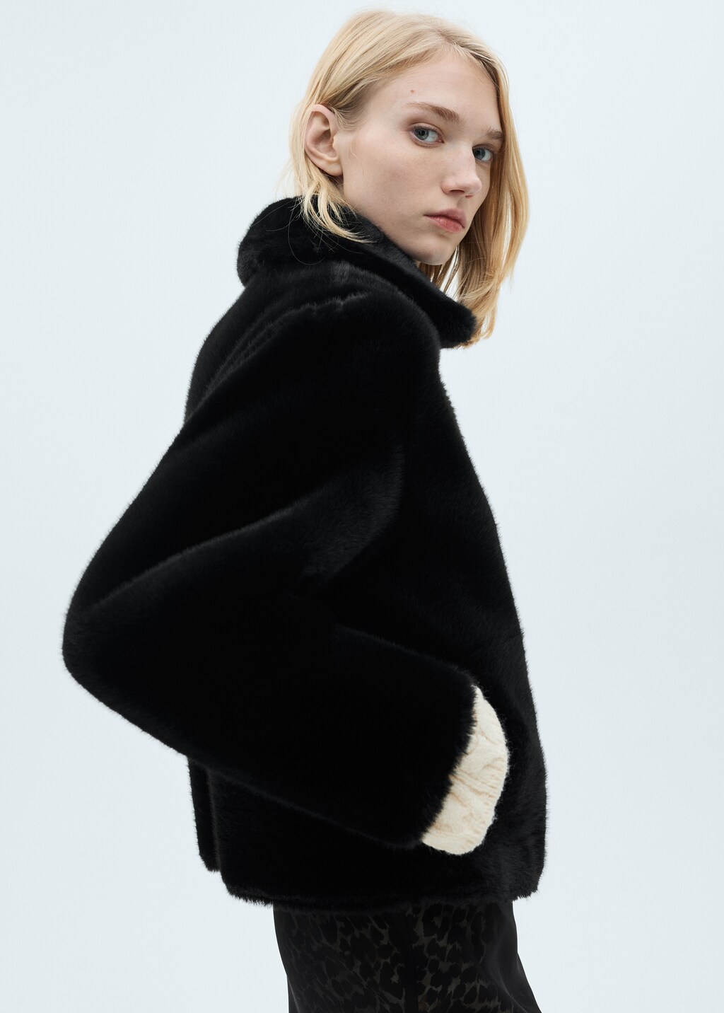 Double-sided leather-effect jacket with pockets - Black