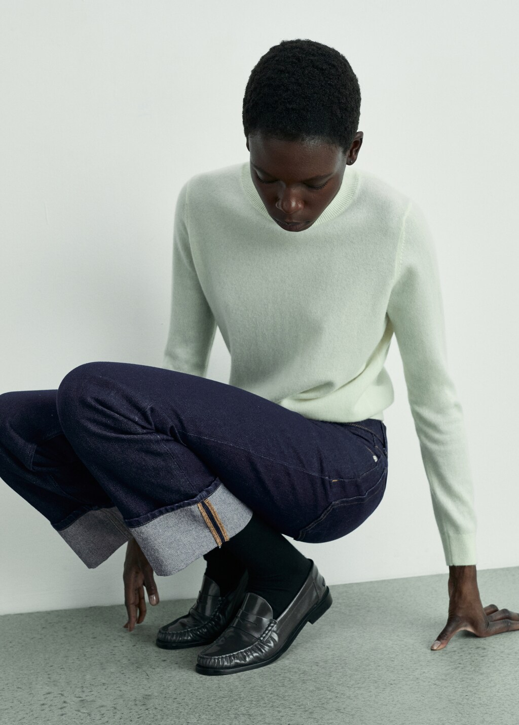 Rinse-wash jeans with cuffs - Open Blue