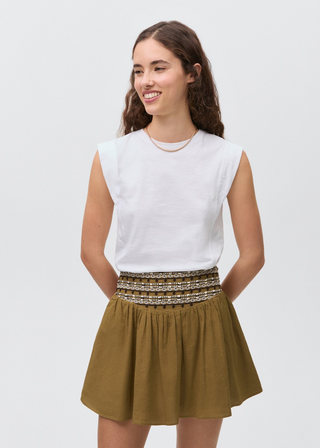Short skirt embroidered waist - Olive Green