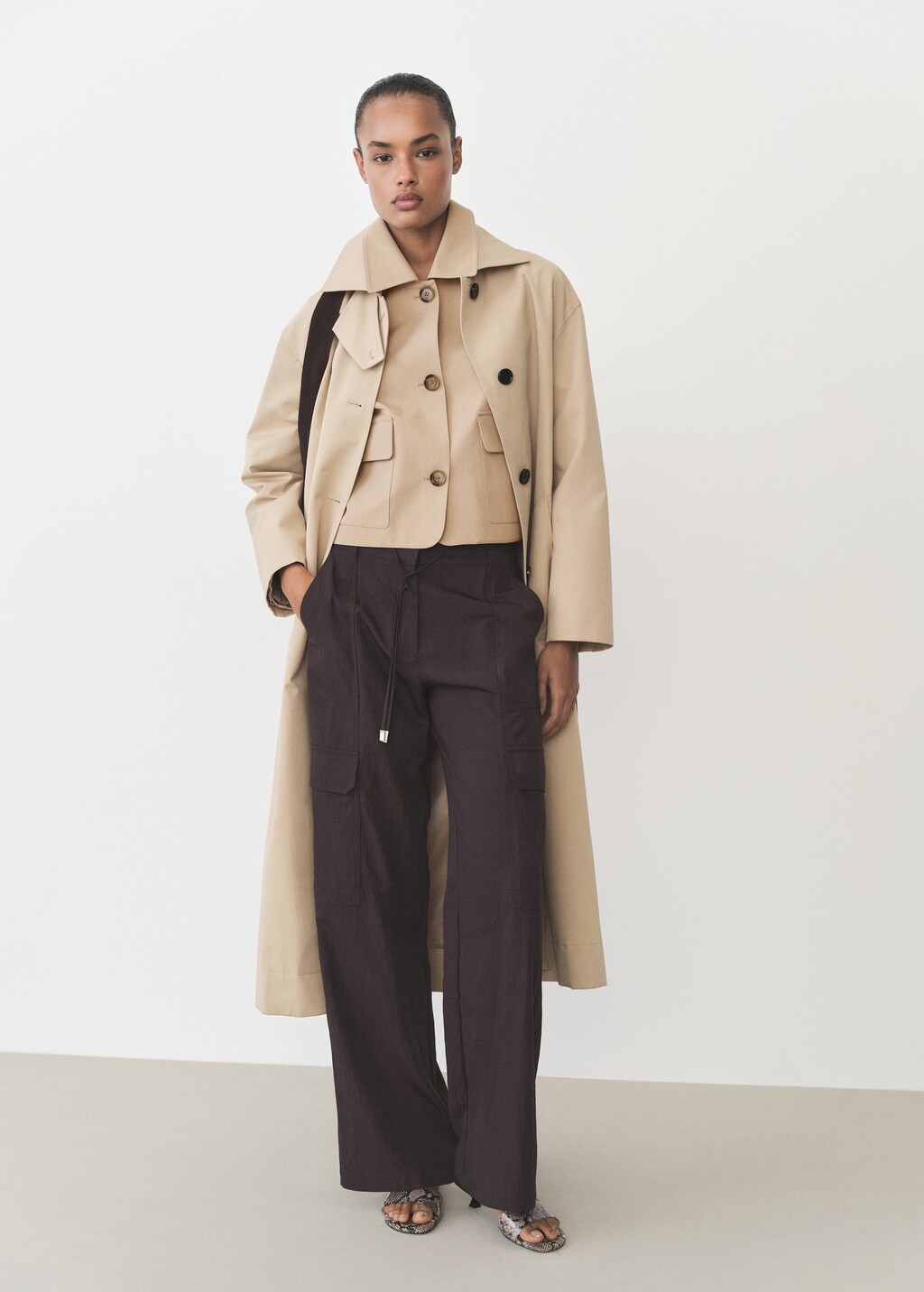 Cotton jacket with pockets - Khaki