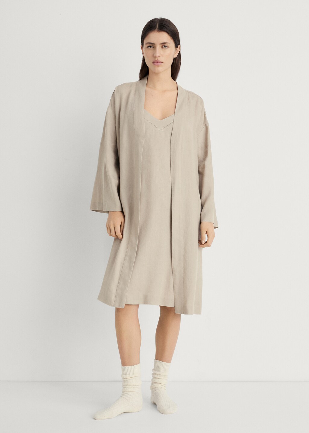 Linen home robe - Sand