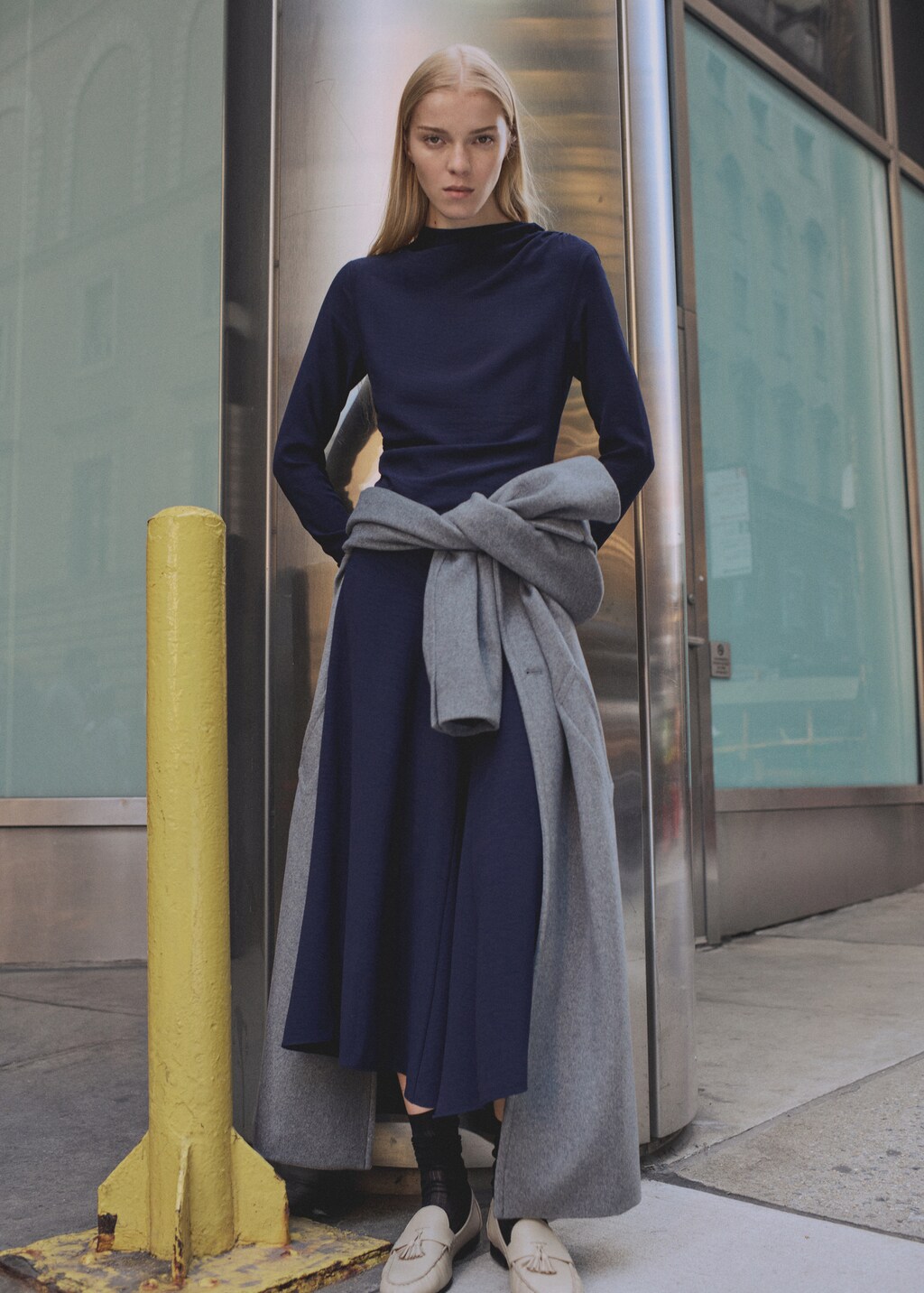 Asymmetrical pleated dress - Night Blue