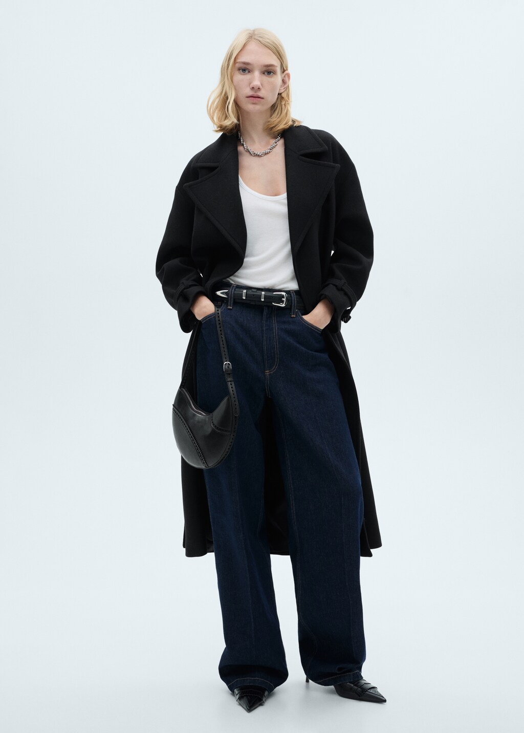 Maxi lapel Manteco wool coat - Light/Pastel Grey