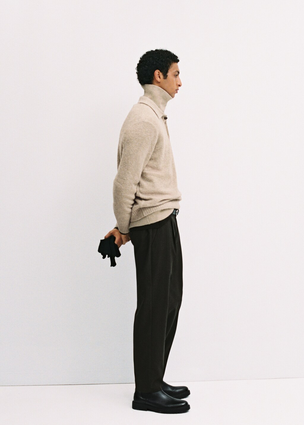 Mini boucle knit polo shirt - Sand