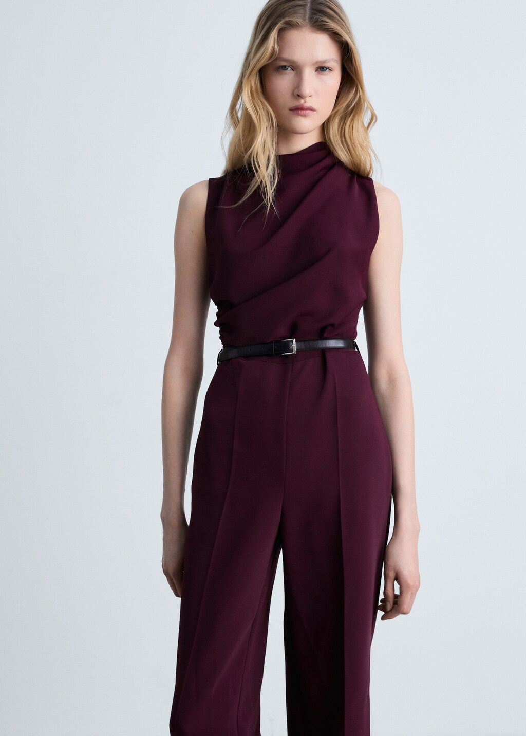 Belt long jumpsuit - Wine