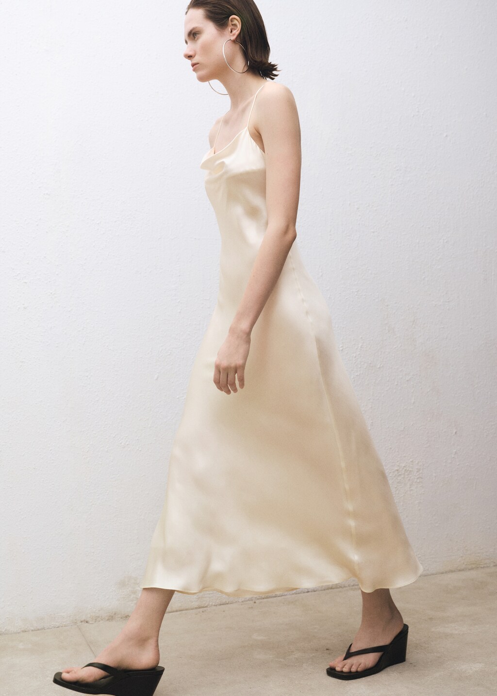 Silk dress with draped neckline - Charcoal