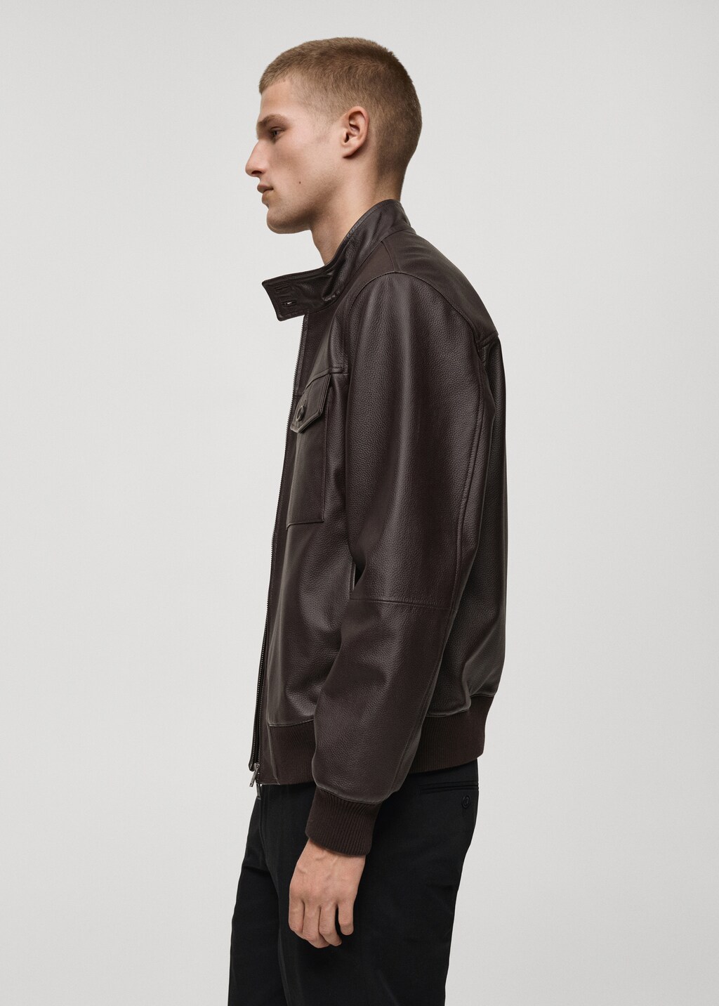 Pocket leather biker jacket - Brown