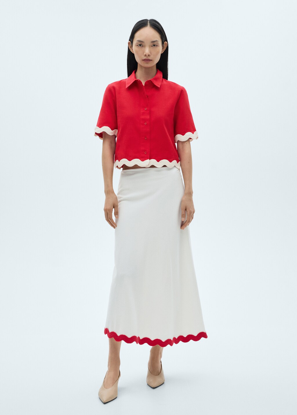 Cotton shirt with contrasting trims - Red