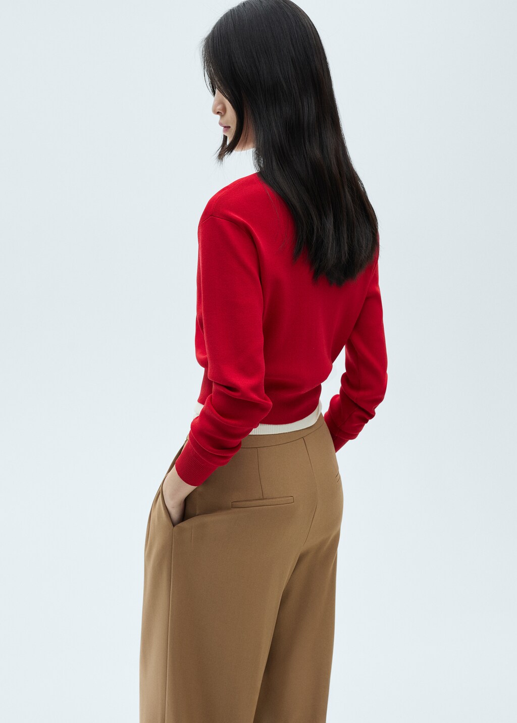 Knitted cardigan with contrasting trims - Red