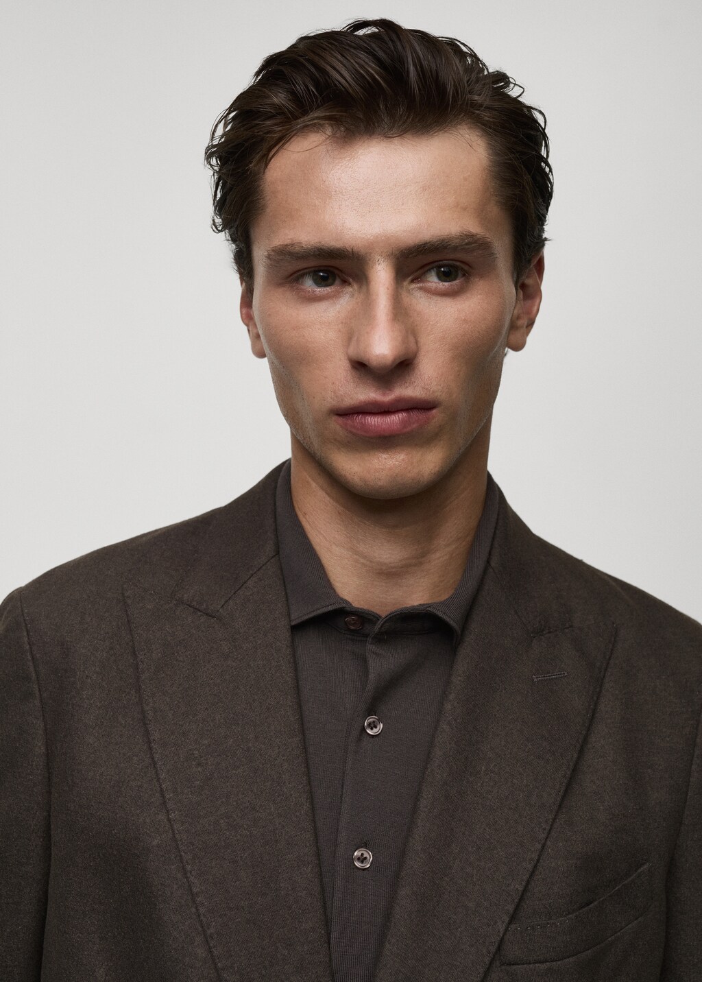 Flannel virgin wool double-breasted jacket - Brown