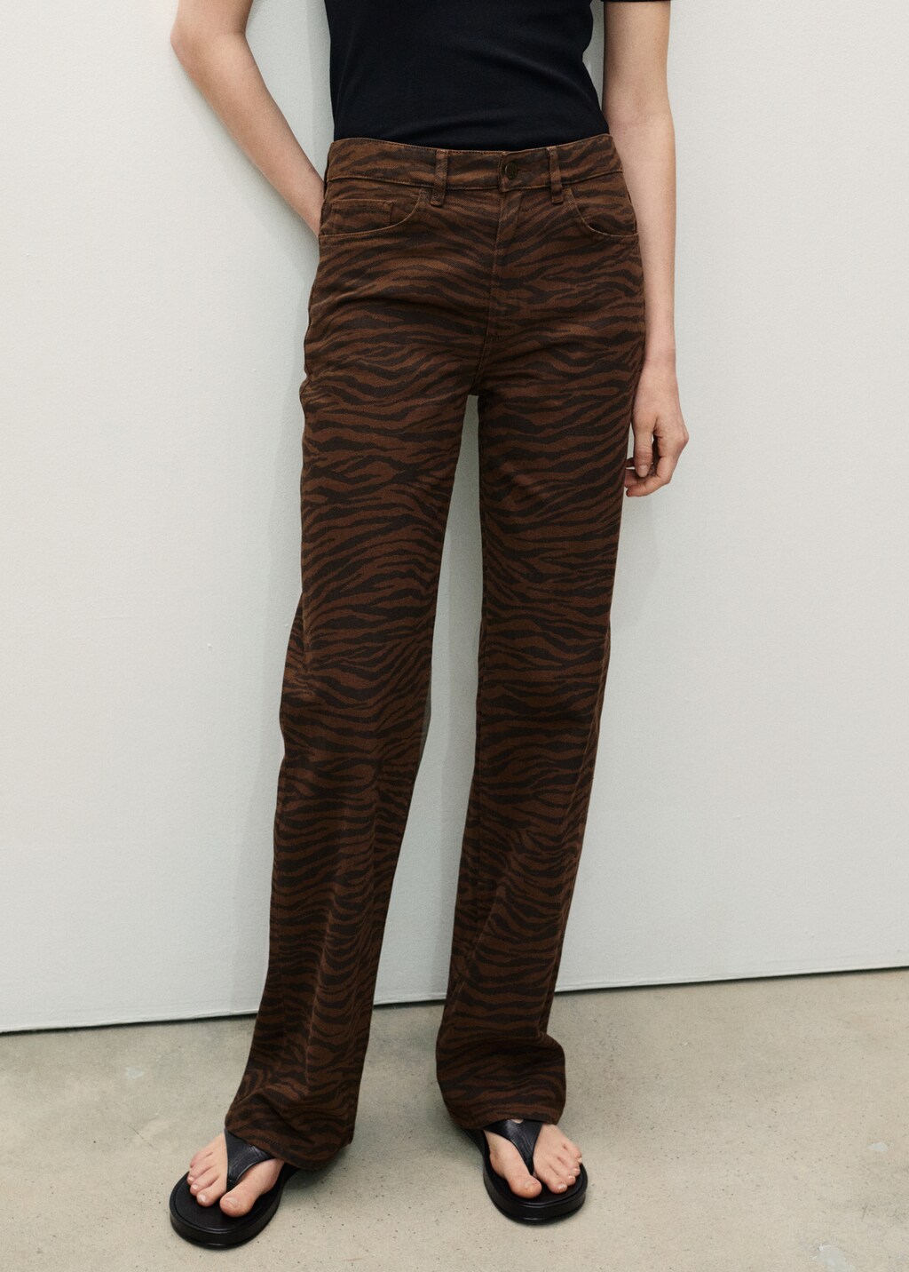 Zebra-print straight-fit jeans - Chocolate